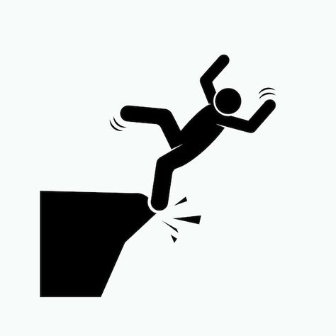 A black and white drawing of a man falli... | Premium Vector #Freepik #vector #stumble #risk #obstacle #recession Risk Drawing, Falling Off Cliff, Cliff Drawing, Falling Off A Cliff, Man Falling, Drawing Music, People Falling, Pokemon Drawing, White Drawing