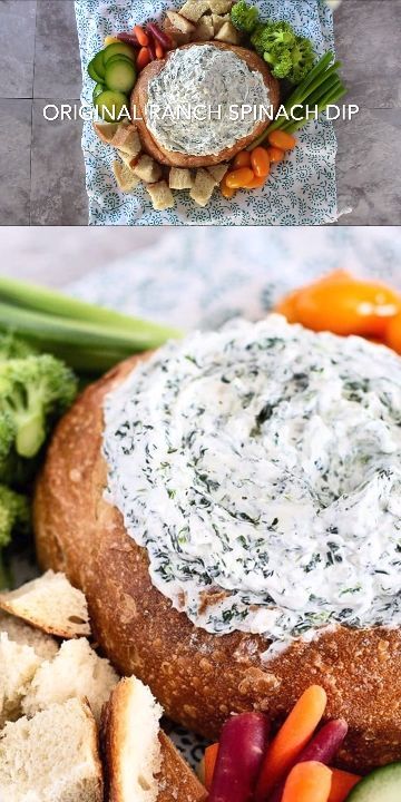 Spinach Dip is super easy and a wonderful appetizer and fun for the kids of all ages! Perfect as the center of yoru vegetable platter! #easy #cold #recipe #fresh  #appetizers #holidays #sourcream #HVRlove #Ad @hvranch Ranch Spinach Dip, Spinach Dip Appetizers, Spinach Dip Bread Bowl, Best Spinach Dip, Spinach Dip Easy, Hot Spinach Dip, Fresh Appetizers, Low Carb Low Calorie, Bread Bowl Recipe