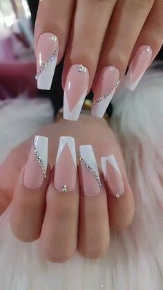 Nails Acrylics Ideas, Beige Nails With Design, Bridal Nails Wedding Acrylic, Bride Nails Wedding Elegant French, Wedding Nails For Bride Coffin, Brides Nails For Wedding, Nails For Wedding The Bride, Pretty Elegant Nails, Best Wedding Nails Brides