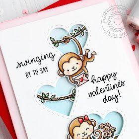 Monkey Valentine Cards, Monkey Valentine, Hearts Valentines Day, Cards Valentines, Sunnies Studios, Hearts Valentines, Valentines Day Card, Cute Monkey, Copic Coloring