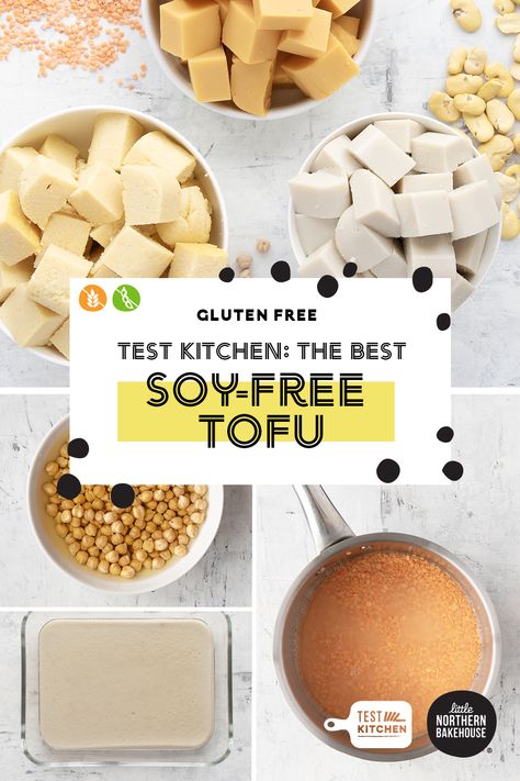 This Soy-Free Tofu edition of the Little Northern Bakehouse Gluten-free Test Kitchen is dedicated to the many for whom gluten isn’t the only problem protein to avoid on the menu of daily life. Because we know allergies to egg, dairy, peanuts, tree nuts, and soy add an extra challenge. That’s why we went on a quest to find the best soy-free tofu recipe you can use to make our collection of gluten-free, plant-based recipes soy allergy-friendly! Soy Free Tofu Recipe, Soy Free Tofu, Soy Allergy, Soy Tofu, Allergen Free Recipes, Gluten Free Buns, Sugar Free Vegan, Soy Recipes, Gluten Free Living