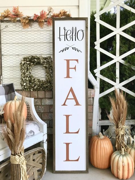 Diy Fall Decor Vases, Fall Porch Decor Ideas, Wood Porch, Fall Porch Decor, Fall Wood Signs, Porch Welcome Sign, Pumpkin Sign, Diy Wood Signs, Fall Decorations Porch