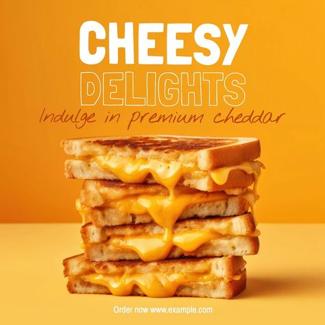 Cheddar cheese Instagram post template | premium image by rawpixel.com / audi Food Photography Cheese, Burger Instagram Post, Food Advertising Design, Food Marketing Ideas, Kathi Roll, Fast Food Advertising, Monster Ice Cream, Toasted Sandwich, Food Graphics