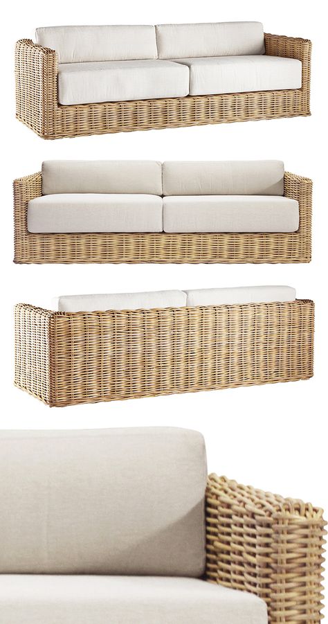 It was big—really big—in the ‘70s, and it never really went out of fashion. Rattan furniture brings a completely versatile building block for indoor and outdoor décor, and the Willow Creek Sofa is no e...  Find the Willow Creek Sofa, as seen in the Modern Beachside Bungalow Collection at http://dotandbo.com/collections/modern-beachside-bungalow?utm_source=pinterest&utm_medium=organic&db_sku=119361 Rattan Furniture Living Room, Comfortable Bedroom Decor, Bohemian Sofa, Bamboo Sofa, Long Living Room, Rattan Outdoor Furniture, Outdoor Living Furniture, Table Decor Living Room, Spanish Style Home