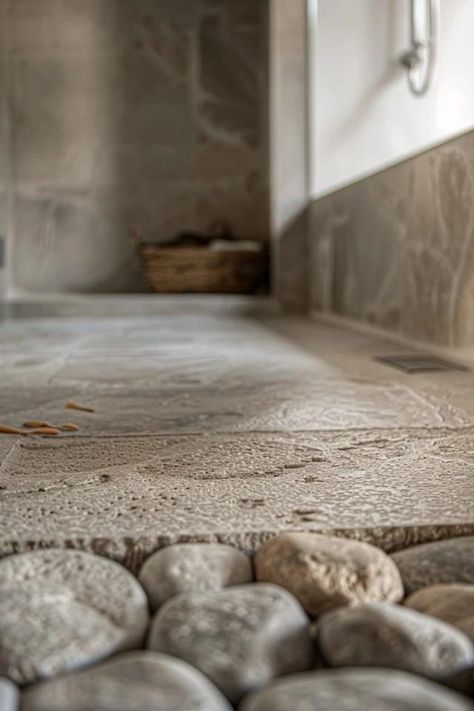 How To Clean A Stone Shower Floor: Natural Stone Care Limestone Shower Floor, Natural Stone Showers Walk In, Natural Stone Flooring Bathroom, Natural Stone Bathroom Floor, Natural Stone Tile Bathroom, Stone Shower Floor, Stone Floor Bathroom, Pebble Shower Floor, Tile Floor Cleaner