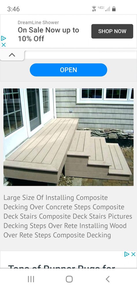 Composite Steps To Concrete Patio, Backdoor Steps To Patio, Deck Over Concrete, Concrete Paver Patio, Front Porch Steps, Porch Wood, Cement Patio, Patio Steps, Deck Steps