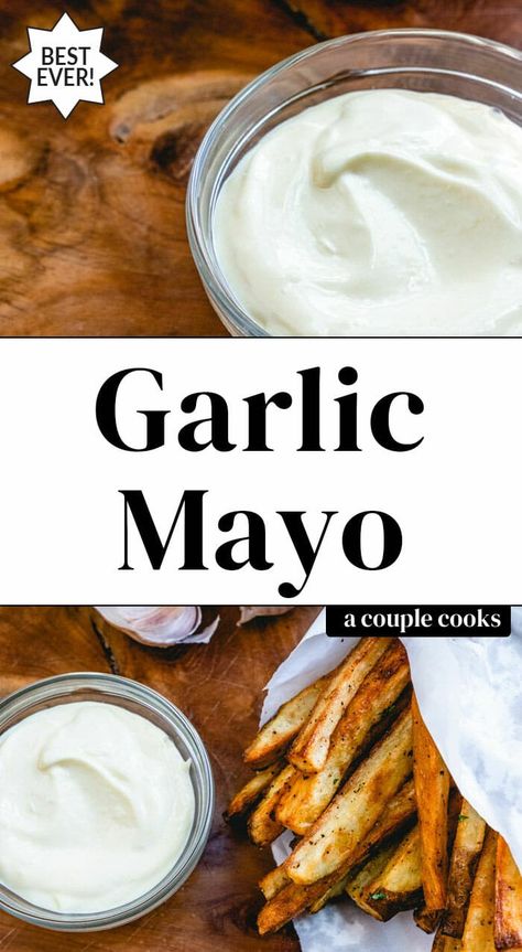 Garlic Mayo Dipping Sauce, Garlic Mayonnaise Recipe, Falafel Sauce Recipe, Garlic Mayo Recipe, Garlic Mayo Sauce, Fire Recipes, Vegan Sauce Recipes, Homemade Aioli, Dairy Free Dips