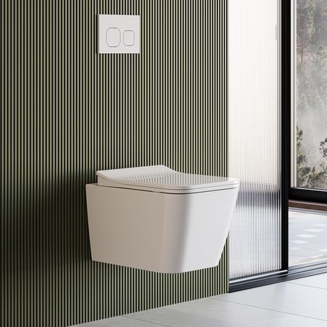 Give your bathroom a sleek, minimalist look with this innovative wall hung toilet. It features a sleek design with the white finish, transforming any bathroom into a modern paradise. The wall-mounted design easily hides the toilet tank to help small spaces look clean and uncluttered, while still offering simple access to the plumbing system through the push plate. What's more, it has an elongated seat for added room and comfort. High-performance dual-flush allows to choose partial or full flush Bathroom Moody, Toilets Ideas, Aesthetic Walking, Bathroom Coastal, Small Bathroom Shelves, Moody Bathroom, Dark Bathroom, Tile Backsplash Bathroom, Shelves Bathroom