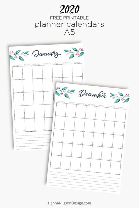 2020 Free printable planner Calendar | Download one of our beautiful yearly A5 calendars for free and print at home | The 2020 calendar is available in two different designs: Leaf branch or Floral. Pick your favorite or alternate throught the year. | #planner #2020 #calendar #printable #freeprintable #floral Chalkboard Nursery, Planner Cards, Planner Calendar Printables, Easter Poster, Summer Schedule, Free Printable Planner, Calendar Download, Unique Calendar, Year Planner