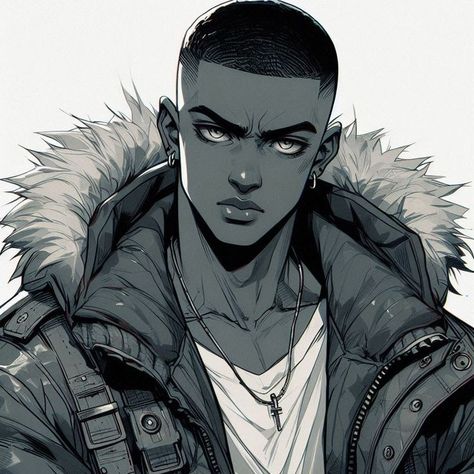 Black Guy Fanart, Black Anime Guy Aesthetic, Black Comic Book Characters, Modern Knight Character Art, Anime Guy Design, Black Male Anime Characters, Black Anime Guy Pfp, Black Men Drawings, Black Animated Characters