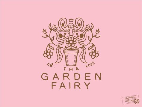 Fairy Business Card, Fairy Logo Design Ideas, Fairy Typography, Fairy Graphic Design, Fairy Branding, Whimsical Graphic Design, Garden Logo Design Ideas, Cottagecore Logo, Fairy Logo Design