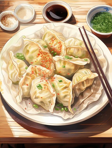 Dumpling Aesthetic, Draw Food, Food Anime, Food Sketch, Food Artwork, Food Clipart, Food Illustration Art, Cute Food Art, Gourmet Cooking