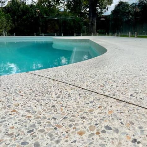 Pool Area Landscaping, Honed Concrete, Pool Paving, Concrete Swimming Pool, Pool Contractors, Pool Finishes, Pool Landscape Design, Concrete Pool, Backyard Pool Landscaping