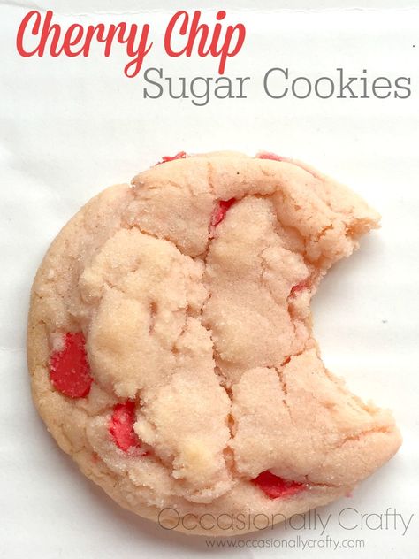 Cherry Chip Sugar Cookies Cherry Chip Cake Mix, Cherry Chip Cake, Cherry Cookies Recipes, Cherry Cookies, Valentines Day Desserts, Cherry Recipes, Chip Cookie Recipe, Baked Chips, Cake Mix Cookies