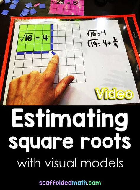 A teacher messaged asking if I had a video showing how to estimate square roots using manipulatives. I didn't, but it sounded like a lot of fun to make a video on this topic. The video in this post shows how we can estimate square roots of numbers using visual models that show square root approximations. To prep for the video, I typed up and printed a sheet of visual models. If you want to show this method in class, you don't need anything more than paper, but here is the sheet of visuals if Estimating Square Roots, Special Education Classroom Organization, Factoring Quadratics, Math Models, Consumer Math, Teaching Geometry, Math Word Walls, Message For Teacher, Maths Activities Middle School