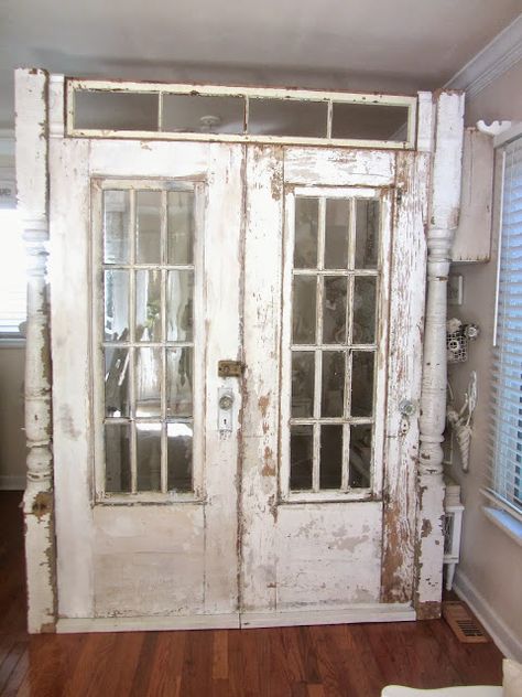 Repurposed Doors, Door Repurposed, Junk Chic Cottage, Room Divider Bookcase, Salvaged Doors, Fabric Room Dividers, Portable Room Dividers, Bamboo Room Divider, Sliding Room Dividers