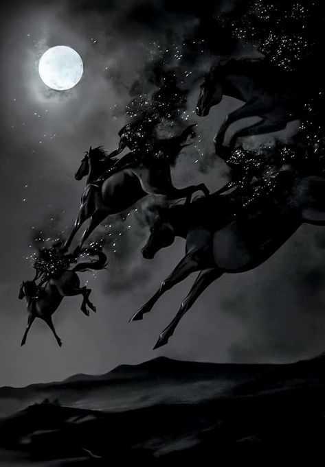 The Dark Artifices, Wild Hunt, Arte Fantasy, The Night Sky, Horse Art, Pics Art, Dark Fantasy Art, Fantasy World, Mythical Creatures