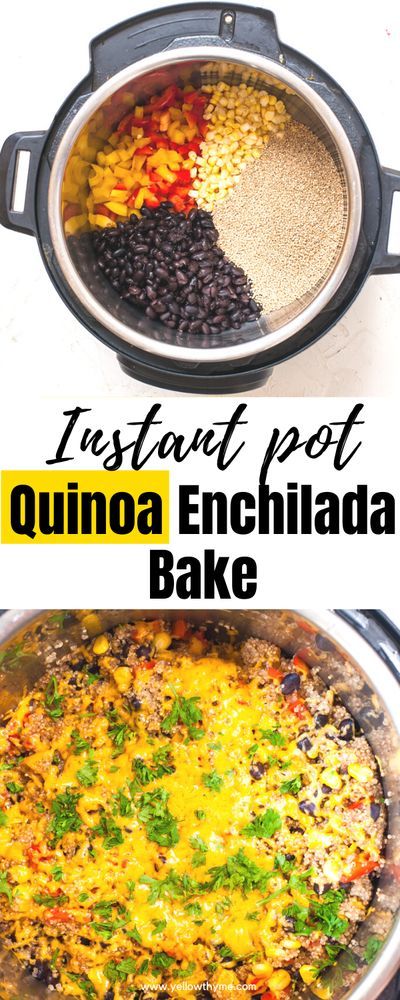 A wholesome Quinoa and Bean Bake with Corn, bell peppers and Enchilada Sauce. Easy Vegetarian lunch recipe that is equal parts delicious and healthy! If you were looking for a Mexican quinoa recipe that would come together within 15 minutes then you have just found it! This Instant Pot Quinoa Burrito Bowl can be topped with cheese to make it more scrumptious or you can use nutritional yeast to make it a vegan dish. Mexican Burrito Bowl, Quinoa Mexican, Mexican Quinoa Bowl, Quinoa Burrito Bowl, Instant Pot Quinoa Recipes, Quinoa Enchilada Casserole, Quinoa Enchilada Bake, Quinoa Enchilada, Quinoa Burrito