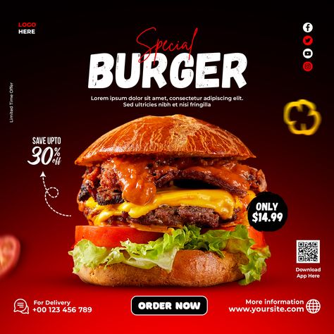 Burger Poster, Menu Burger, Food Creatives, Ultimate Burger, Food Social Media, The Best Burger, Burger Food, Food Promotion, Restaurant Flyer