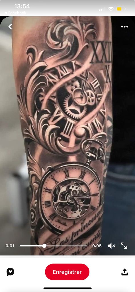 Time Clock Tattoo For Men, Time Clock Tattoo, Watch Tattoo, Pocket Watch Tattoo, Full Back Tattoos, Watch Tattoos, Clock Tattoo, Arm Tattoos, Time Clock