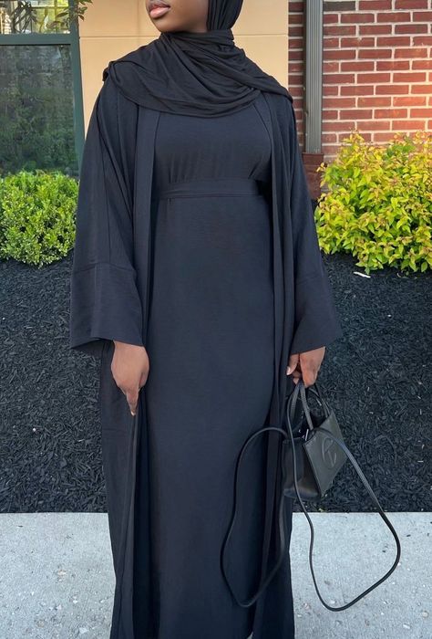 AVAIBLE now on AMAZON!!! super CHEAP 2 Piece Abaya Set, Open Abaya Outfit, Hijabi Work Outfits, Black Muslim Women, Two Piece Abaya, 2 Piece Abaya, Auntie Aesthetic, Fall Academia, Hijab Stile