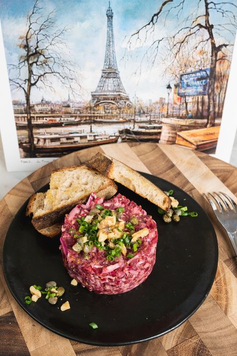 Beet Tartare - Dan Churchill Beet Tartare Recipe, Beet Tartare, Beef Tartare Recipe, Vegan Tartare, Best Beef Tartare Recipe, Vegan Steak Tartare, French Toast Toppings, Tartare Recipe, Michelin Star Food