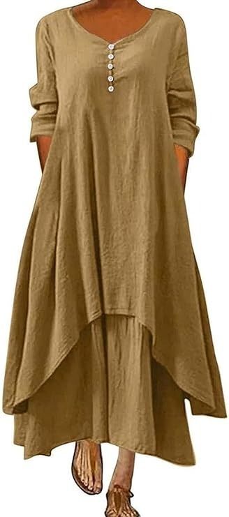 Geleglaer Womens Linen Dress Long Sleeve Irregular Hem Maxi Dress Spring Fall Flowy Beach Wedding Long Dresses Green Medium at Amazon Women’s Clothing store Wedding Guest Dresses For Women, Loose Summer Dress, Plus Size Long Dresses, Spring Maxi Dress, Long Linen Dress, Cotton Linen Dresses, Bohemian Maxi Dress, Dresses Boho, Modest Wear