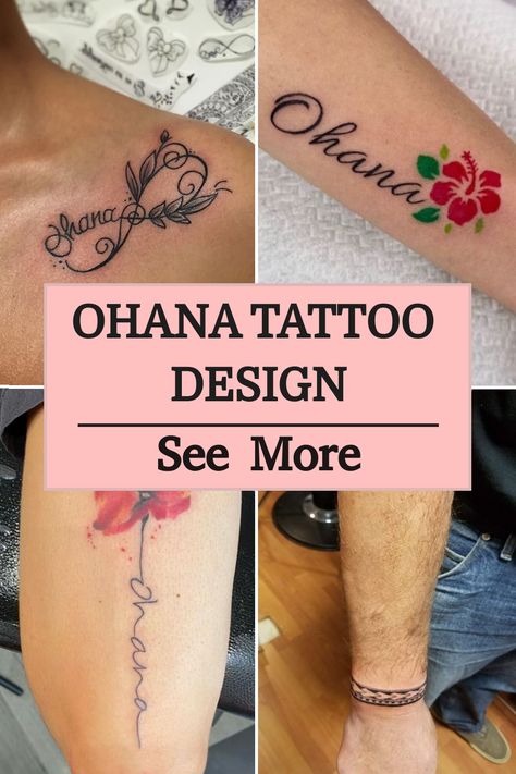 Ohana Tattoo Design Hawaiian Word Tattoos For Women, Ohana Plumeria Tattoo, Ohana Wrist Tattoo, Ohana Tattoo With Flower, Stitch Ohana Tattoo, Tattoos That Represent Family, Hawaiian Tattoos For Women, Ohana Tattoos, Ohana Tattoo Ideas