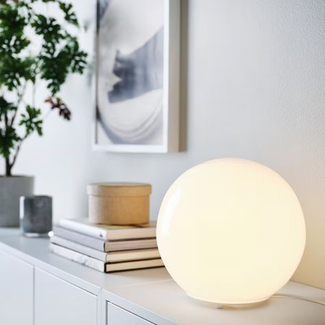 FADO white, round table lamp, 25 cm - IKEA Ikea Fado, Small Bedroom Remodel, Ikea Lamp, Table Lamp White, Globe Decor, White Side Tables, Overhead Lighting, Mood Light, Opal White