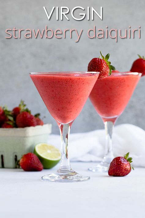 Virgin Drink Recipes, Strawberry Daiquiri Recipe, Virgin Cocktails, Virgin Drinks, Daiquiri Recipe, Alcohol Free Drinks, Drink Recipes Nonalcoholic, Summer Drink Recipes, Non Alcoholic Cocktails