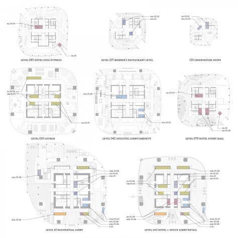 Lotte World Tower / KPF (22) Lotte World Tower, Stair Plan, Circular Stairs, Architecture Design Process, Hotel Floor, Lotte World, Apartment Floor Plans, Famous Architects, Museum Architecture