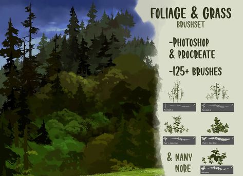 Foliage Brush Procreate, Grass Procreate, Background Tips, Grass Photoshop, Grass Drawing, Brush Procreate, Best Procreate Brushes, Photoshop Brush Set, Photoshop Brushes Free