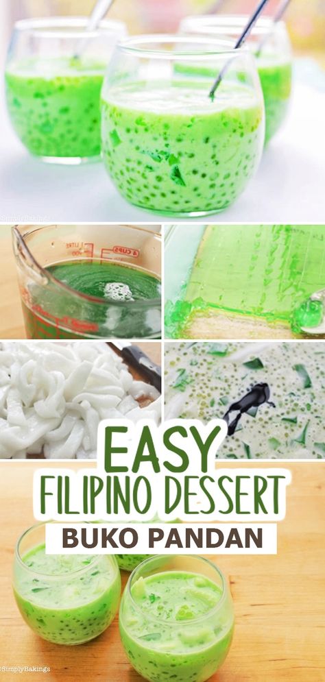 Buko Pandan is a delicious and refreshing Filipino dessert made with agar-agar, coconut strings, pearls, evaporated milk, and condensed milk. It's so easy to make and perfect for parties or any gatherings! Pandan Dessert, Buko Pandan Recipe, Dessert With Coconut, Tapioca Dessert, Coconut Tapioca, Buko Pandan, Philippines Recipes, Filipino Dessert, Ginger Lemonade