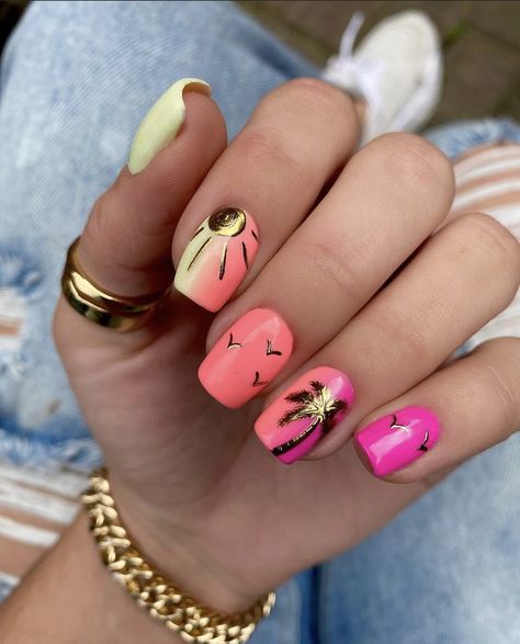 Hawaiian Nails, Tropical Nail Designs, Hawaii Nails, Tropical Vacation Nails, Sun Nails, Cruise Nails, Palm Tree Nails, Tropical Nails, Fall Nail Trends