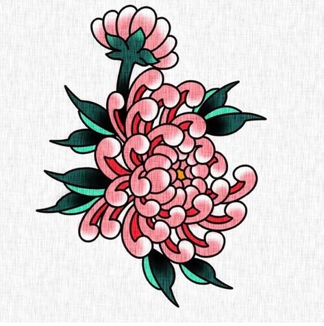 #tattoo #tattoos #inked #tattooart #tattooed #tattooideas #tattoodesign #tattooinspiration #tattoosleeve #tattooflash #inkedgirls #tattooedwomen  #InkLaughs  #TattooFails Japanese Traditional Peony Tattoo, Chrysanthemum American Traditional Tattoo, Pink Chrysanthemum Tattoo, Chrisanthiums Flower Tattoo Design, American Traditional Chrysanthemum, Crysantenum Flower Tattoo Design, Crysantenum Tattoo, Trad Japanese Tattoo, Traditional Chrysanthemum Tattoo