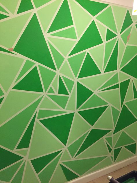 Green Triangle Wall Paint, Green Geometric Wall, Green Feature Wall, Triangle Wall, Wall Paint Designs, Teen Bedroom, Geometric Wall, Wall Paint, Dream Room