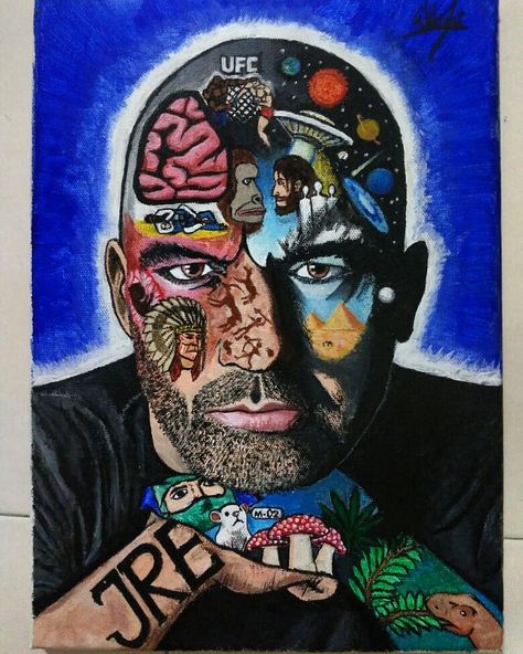 The "Joe Rogan Experience" artwork, done with acrylic. This artwork is dedicated to @joerogan ,if you're wondering what's up with his face,… Joe Rogan Art, Joe Rogan Wallpaper, Joe Rogan Tattoo, Comedy Mothership, Joe Rogan Podcast, Animated People, Confident People, Joe Rogan Experience, Sky Full Of Stars