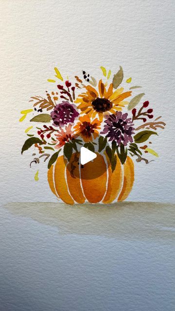 November Watercolor Ideas, Autumn Flowers Watercolor, Cornucopia Watercolor, Thanksgiving Watercolor Cards, Fall Watercolor Ideas, Watercolor Fall Paintings, Fall Watercolor Paintings Easy, Fall Watercolor Cards, November Watercolor