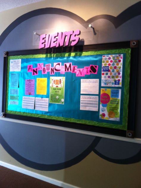 Kidmin Bulletin Board and Announcements School Announcement Board, School Announcement Bulletin Board Ideas, Announcements Bulletin Board, Announcement Board Ideas School, Event Bulletin Board Ideas, Announcement Board Ideas, Announcement Bulletin Board Ideas, Church Announcement Board, Announcement Bulletin Board