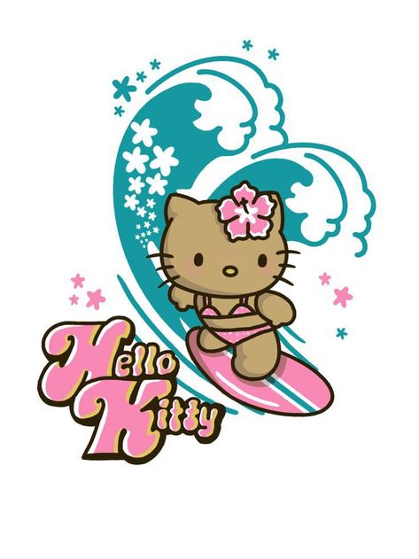 Cute Sanrio Aesthetic, Tropical Hello Kitty, Hello Kitty Coloring Pages, Kitty Coloring Pages, Hawaii Painting, Sanrio Aesthetic, Images Hello Kitty, Hello Kitty Tattoos, Walpaper Hello Kitty