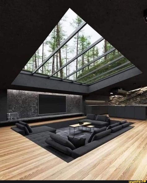 Awesome! :) Black Villa, Conversation Pit, Interior Design Contemporary, Shop Barndominium, Sunken Living Room, Hospital Design, Black Furniture, Barndominium Ideas, Bathroom Floor