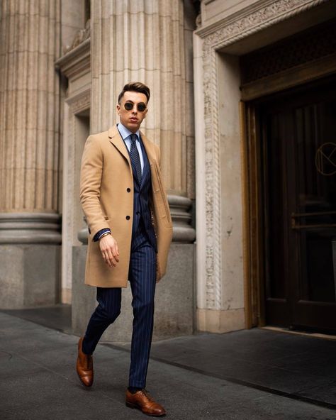 Tan Overcoat Outfit Men, Business Attire Ideas, Men's Business Attire, Suit Aesthetic, Men Overcoat, Men Prom, Business Attire For Men, Prom Dinner, Long Coat Men