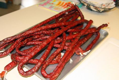 Venison Snack Stick Recipe, Venison Snack Sticks, Snack Stick Recipe, Deer Jerky Recipe, Pepperoni Sticks, Sausage Making Recipes, Bbq Party Food, Homemade Sausage Recipes, Deer Recipes