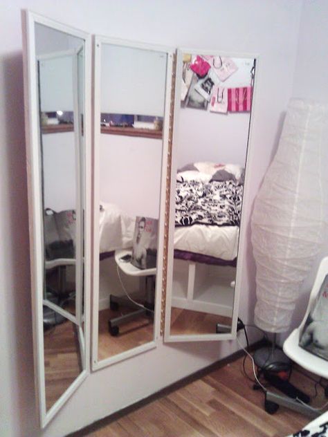 Three Way Mirror, 3 Way Mirrors, Mirror Home Decor, Bedroom Organization, Vanity Ideas, Vanity Room, Desk Ideas, Pearl Pink, Diy Mirror