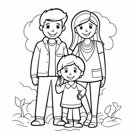 illustration of Coloring page featuring parents My Family Drawing, Family Drawing Easy, Family Coloring Pages For Kids, Lds Coloring Pages, Family Portrait Drawing, Family Sketch, Sunday School Coloring Pages, Family Coloring Pages, Family Tree Project