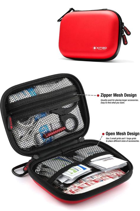 Kitgo Mini First Aid Kit Gift for Doctors, Parents, Travelers, Climbers Compact Medical Emergency Survival Kit, Perfect for Car, Travel, Home, Workplace, Vehicle, Camping (101 Piece-Red) Mini First Aid Kit, Emergency Survival Kit, Portrait Design, Aid Kit, Emergency Kit, Travel Kits, First Aid Kit, Survival Kit, Emergency Medical