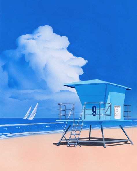 Title: Lifeguard Tower II Artist: Bern Foster #miami #artwork #handmade #painting #lifeguard #beach #drawing Beach Drawing, Lifeguard Tower, Bern, Kitsch, The Fosters, Miami, Tower, Drawings