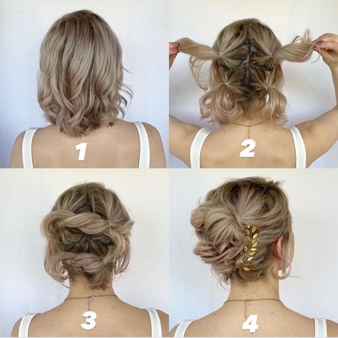 KellGrace | Short hair vs longer hair! Same technique used! 🤩 swipe to see the difference 👉 Check out my previous post for a mini voice over tutorial.… | Instagram Easy Diy Short Hair Updo, Short Hair Dos For Prom, Updo Tutorial For Short Hair, Updos For Lobs, Easy Bridesmaid Updo Short Hair, Short Bridesmaid Hairstyles Updo, Short Hair Maid Of Honor Hairstyles, Short Length Updo Easy, Bridal Hair Updo Short Hair