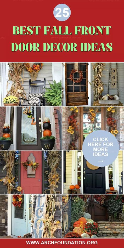 Fall is the perfect time to refresh your front door decor and make a lasting impression on all who visit. From spooky Halloween setups to rustic, harvest-inspired displays, these 25 fall front door decor ideas offer endless inspiration for creating the perfect seasonal entrance. Whether you’re aiming for a bold and colorful arrangement or a simple yet elegant look, you’ll find plenty of ways to incorporate pumpkins, wreaths, and DIY garlands into your design. Front Entrance Fall Decorating Ideas, Decorating Front Door For Fall, Fall Door Display, Fall Entrance Decor Ideas, Fall Garland Front Door, Fall Door Ideas, Fall Front Yard Decorations, Fall Entrance Decor, Fall Door Decorations For Home