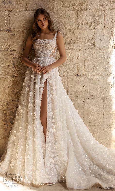 Flowery Wedding Dress, French Wedding Dress, A Line Ball Gown, Eva Lendel, 2024 Wedding Dresses, Embellished Wedding Dress, Fairytale Gown, Wedding Inspirasi, Applique Wedding Dress